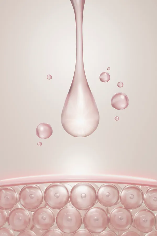 Glutathione-Antioxidant-Injections-Treatment 3D illustration of liquid drops being absorbed into skin cells. Get glutathione antioxidant injections from Christine Collins, MD in Westside/Beverly Hills.